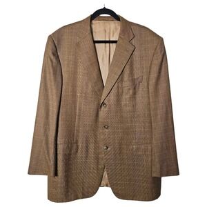 Ermenegildo Zegna 48L Trofeo Wool Sport Coal Suit Jacket Brown Windowpane Plaid